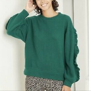 A New Day Sweater Green Ruffle Long Sleeve Sweatshirt